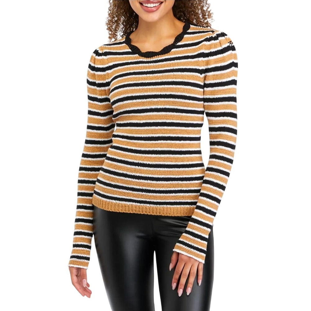 Joie Women's Alexis Sweater Knit Top
Striped Tan Black Puff‎ Sleeve Small